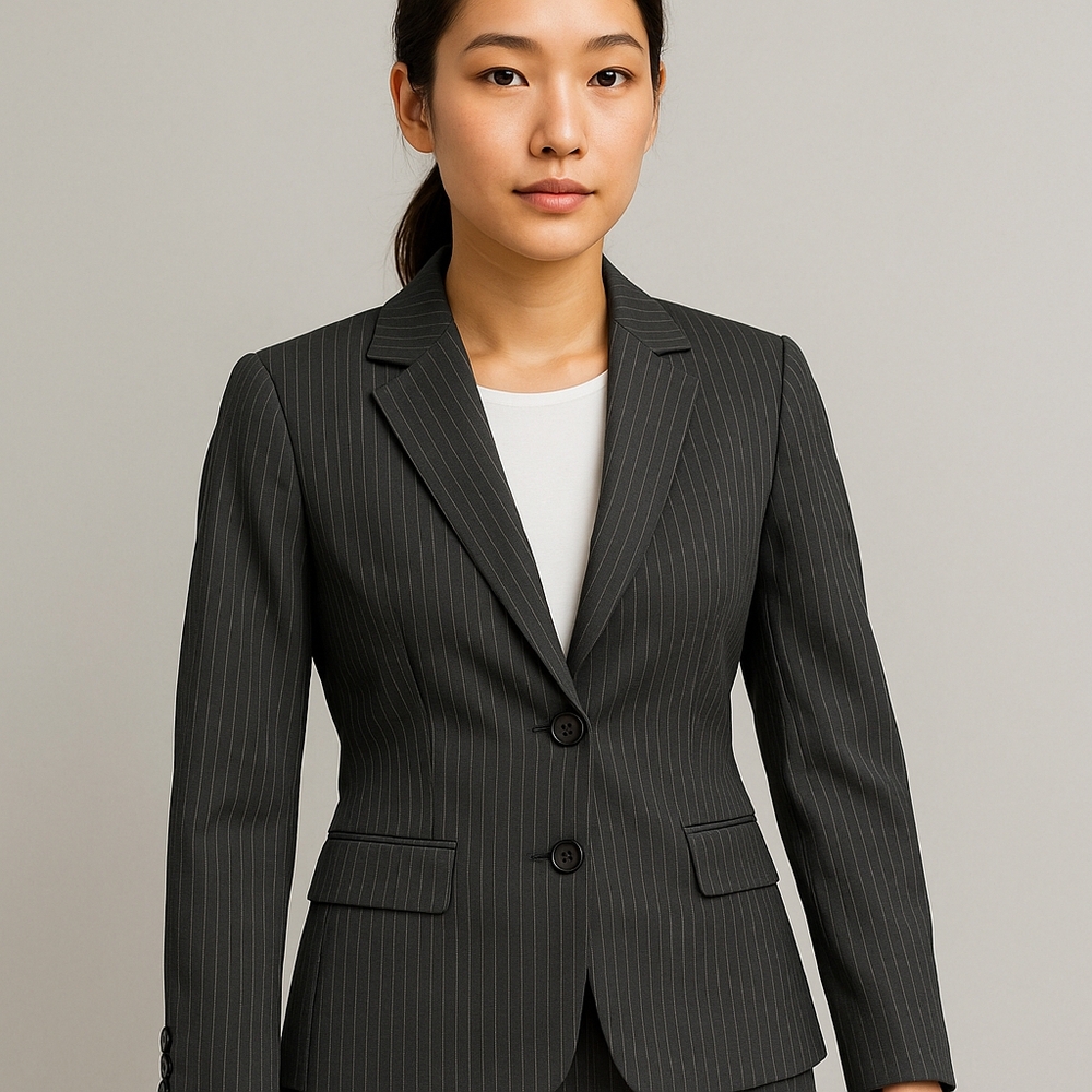 Tahari ASL Charcoal Gray Pinstriped Blazer Size 2